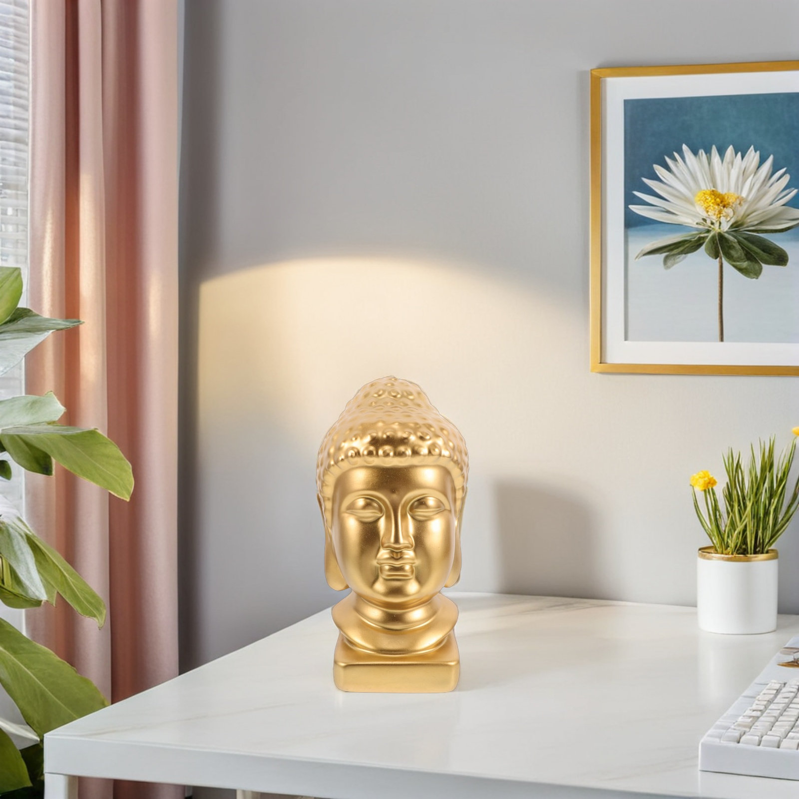 Resin Art And Decor - تمثال رأس بوذا من الراتنج، منحوتة