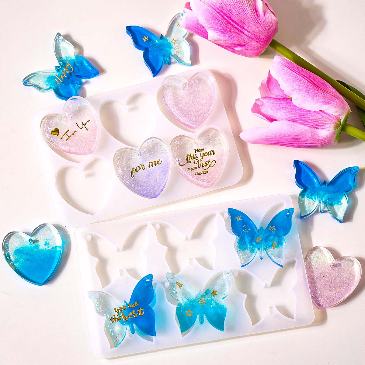 Resin Art Heart - قالب سيليكون للأقراط بستة فتحات، قوالب