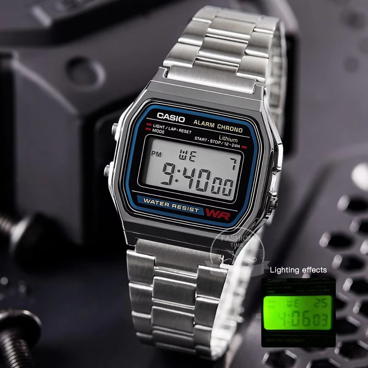 Resin Art Watch - ساعة كاسيو فضية للرجال، طقم ساعة